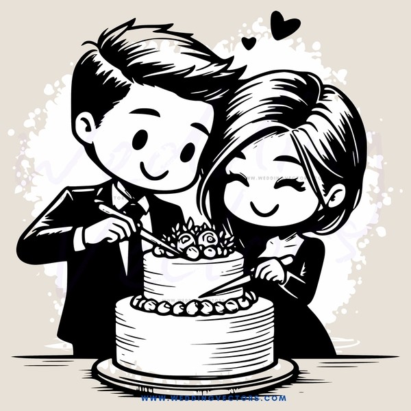 a couple cutting their wedding cake