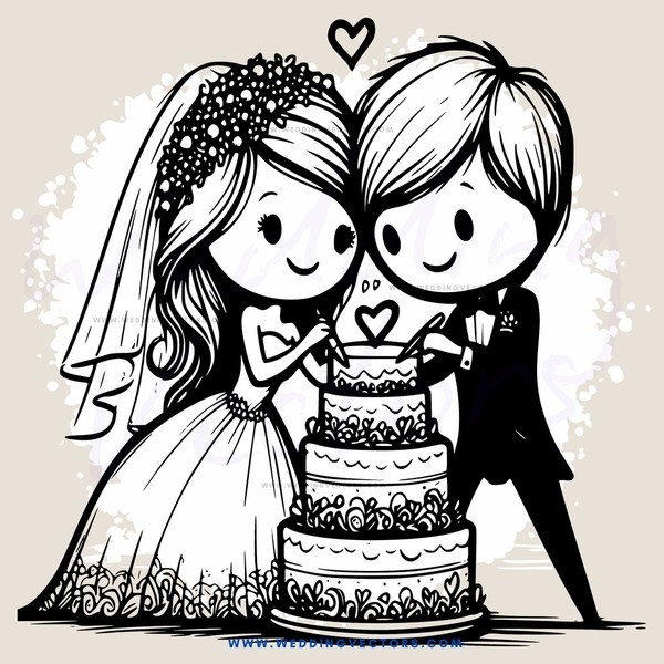 bride and groom with cake