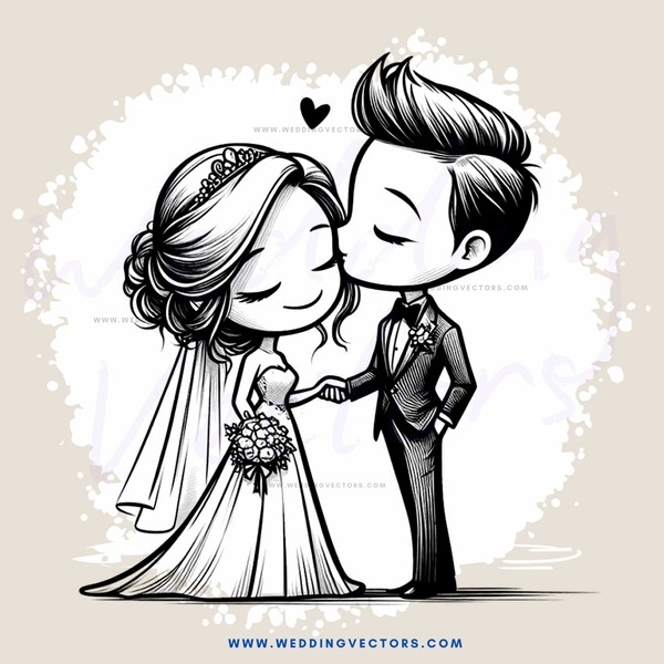 a bride and groom in black and white
