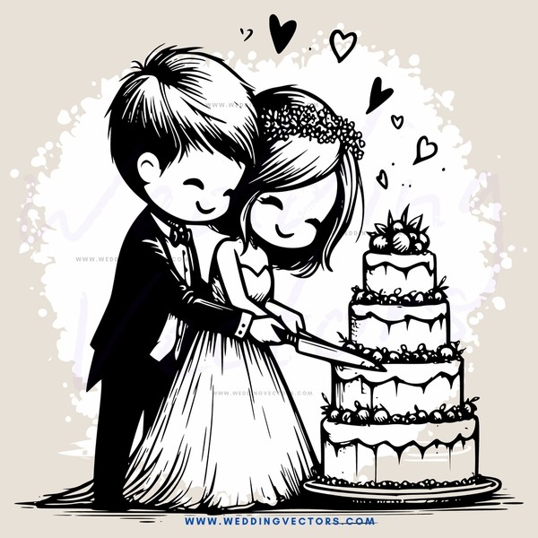 a bride and groom cutting their wedding cake