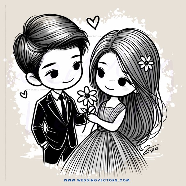 the boy and girl holding flowers