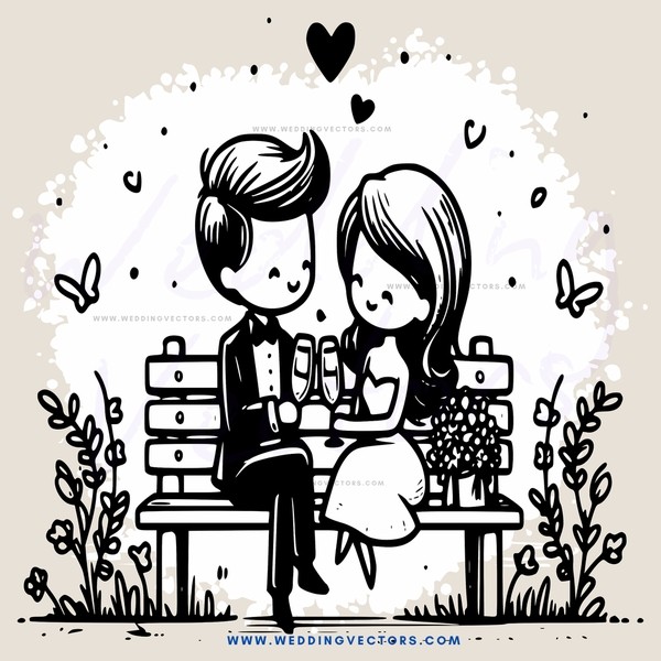 a boy and girl on a bench with flowers