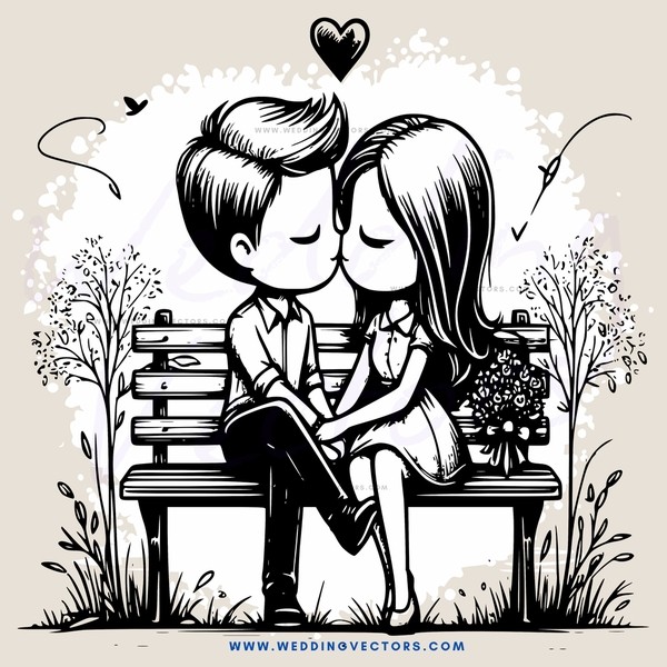 a couple sharing a kiss on a bench
