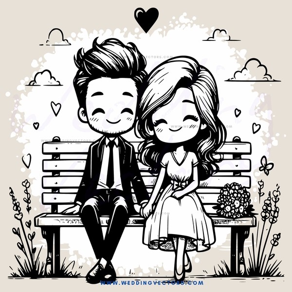 a happy couple sitting on a bench