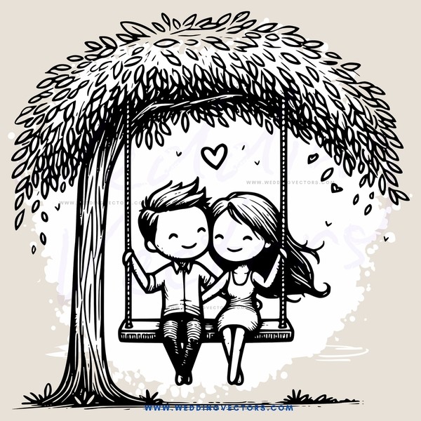a couple on a swing under an umbrella