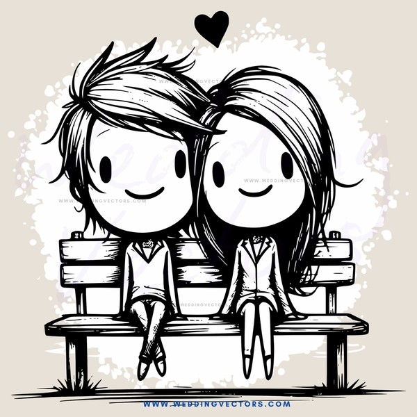two people sitting on bench in cartoon image