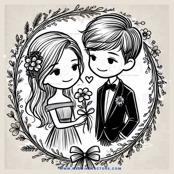 couple in wedding ring bouquet