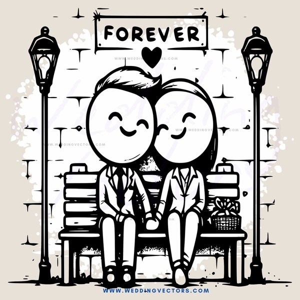 couple sitting on bench holding hands with a gift basket