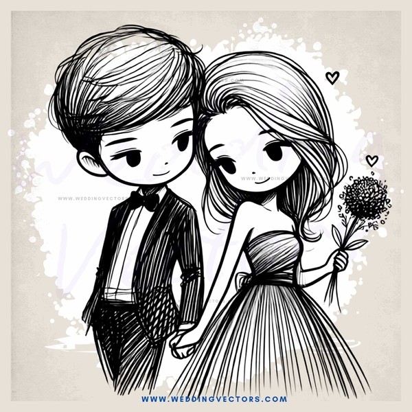 a boy and girl holding hands with flowers on their clothes