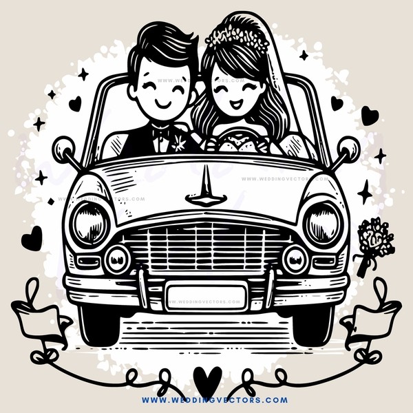 couple in car on ceremony