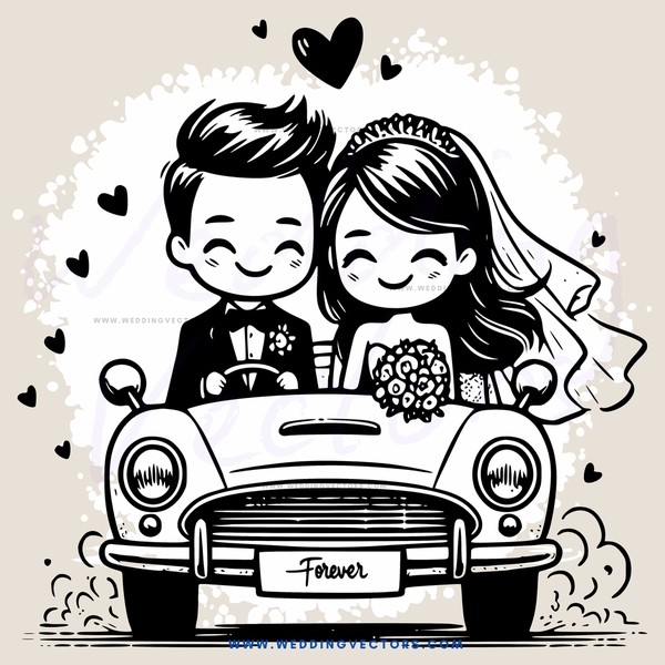 the newlyweds drive off together