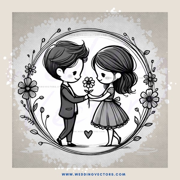couple sharing a moment with flowers and leaves