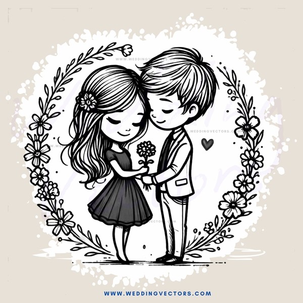 couple embracing with flowers