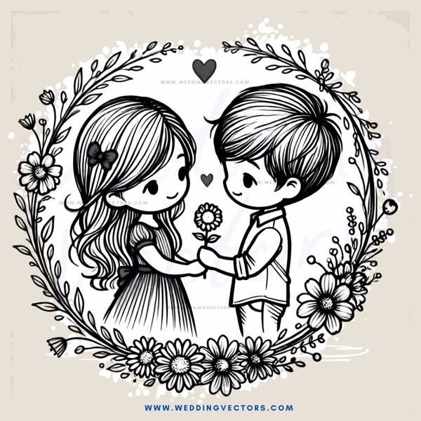 boy and girl holding flower bouquet