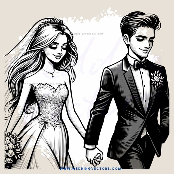 a bride and groom holding hands