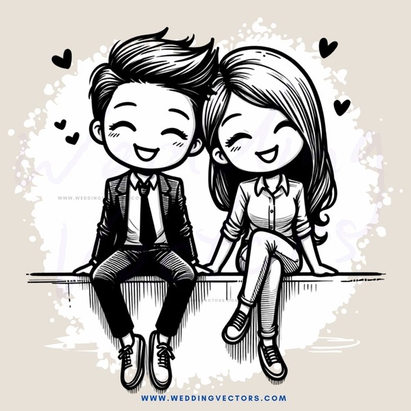 happy couple sitting together on bench