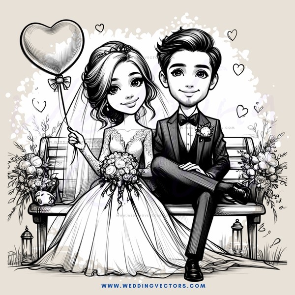 bride and groom on bench