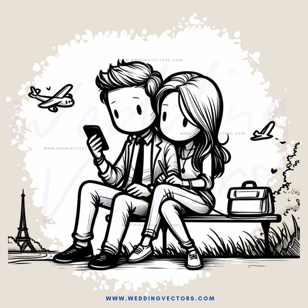 a couple sitting on a bench looking at their phones