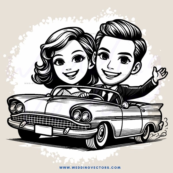 car with smiling man and woman on top