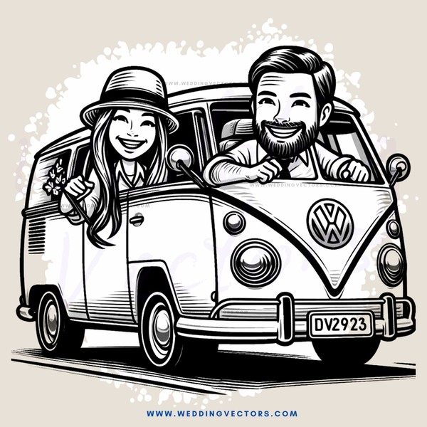 a man and woman on a volkswagen van