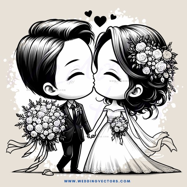 kissing couple with flowers and bouquets