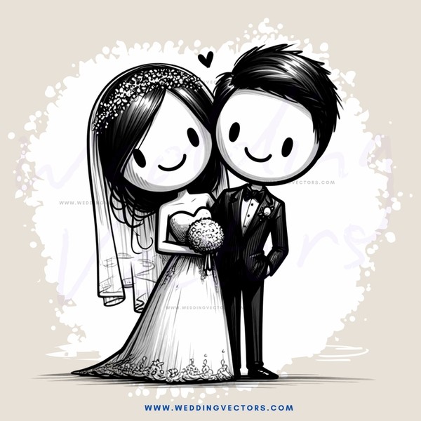a wedding animation drawing with bride and groom
