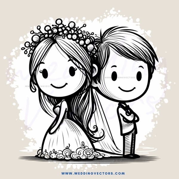 a bride and groom in wedding attire