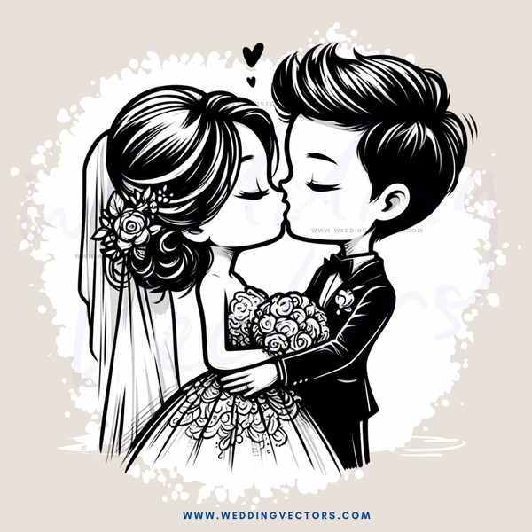 kissing couple in wedding dress and tuxedo