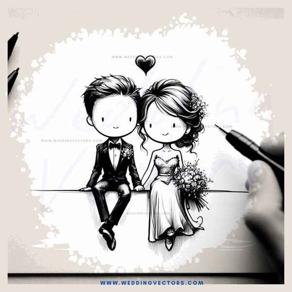 a couple sitting together with a heart and flower bouquet