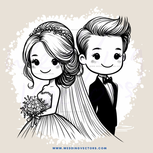 a bride and groom in black and white