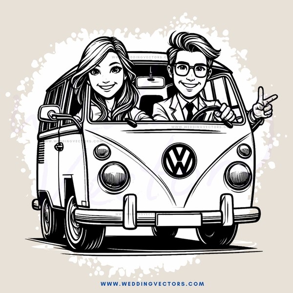 a happy couple in a volkswagen van