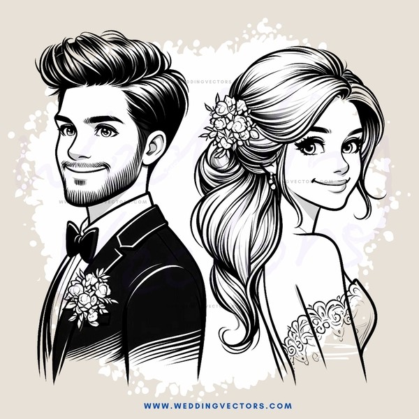 a couple in black and white portrait drawing