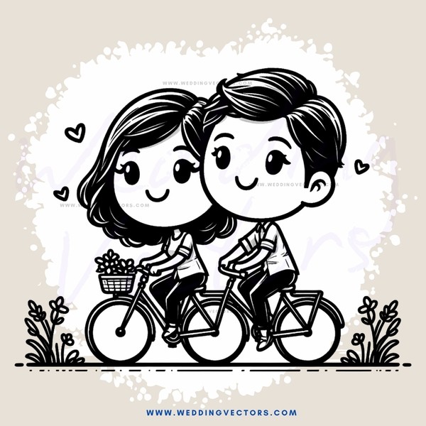 a couple riding bikes