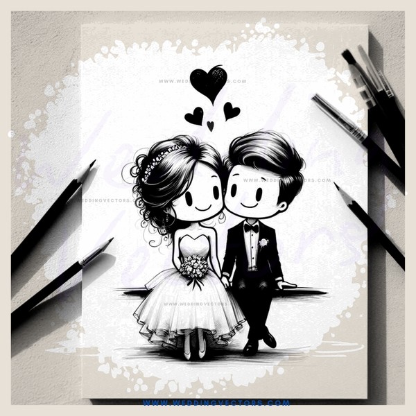 a man and woman in tuxedos hold hands