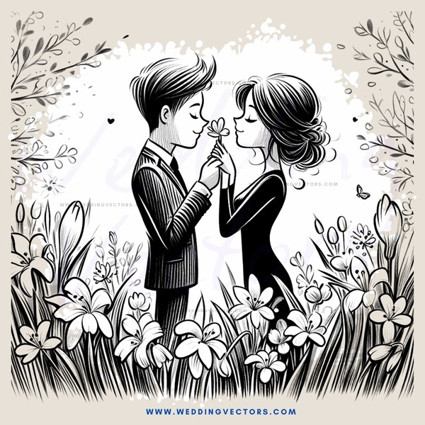 a couple in a field of flowers