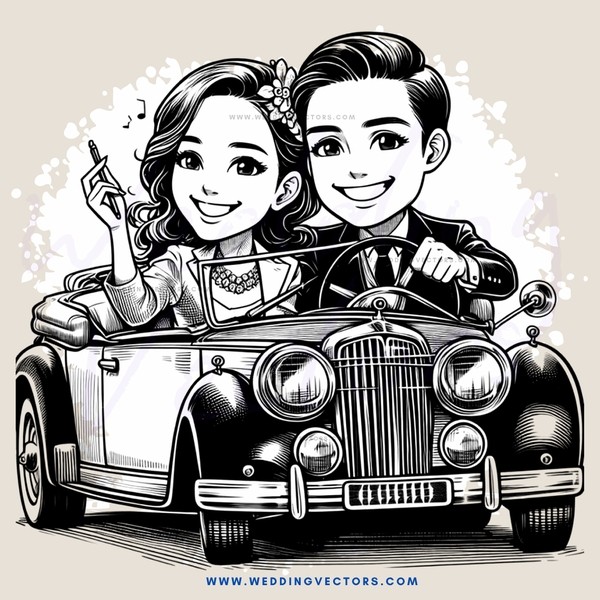 a couple in a vintage car