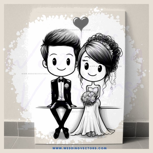 wedding couple cartoon on wall