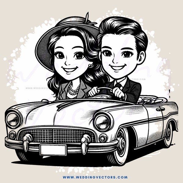 cartoon couple driving together
