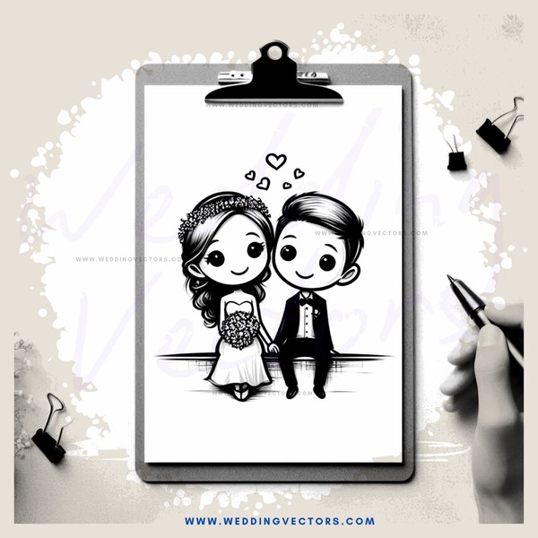 a wedding cartoon on clipboard