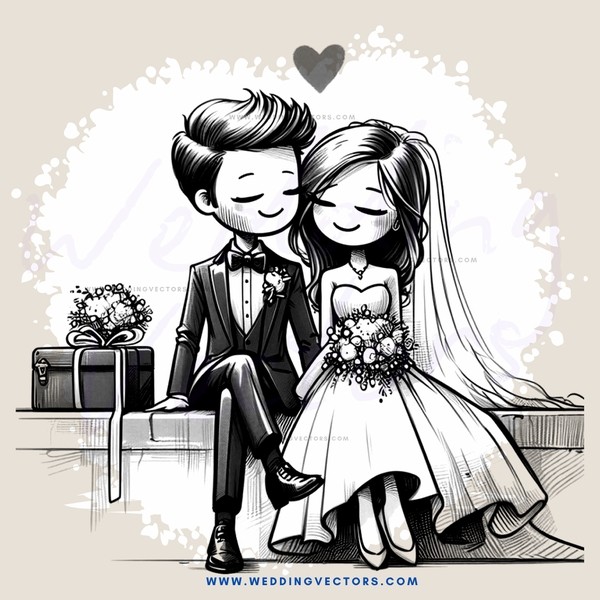wedding picture with bride and groom sitting on bench