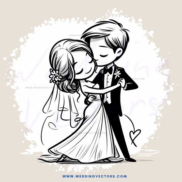 couple embracing in black and white illustration