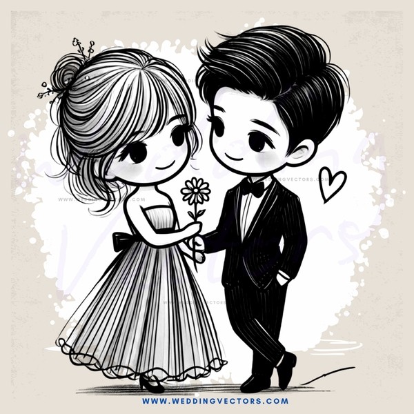 a boy and girl holding hands in a drawing