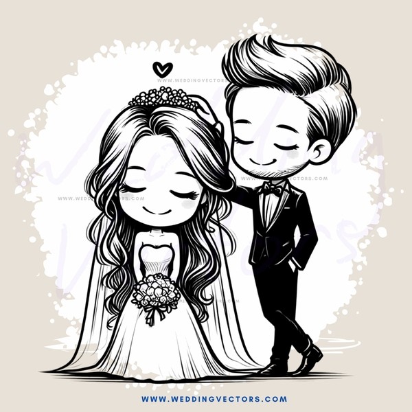 a couple in their wedding attire