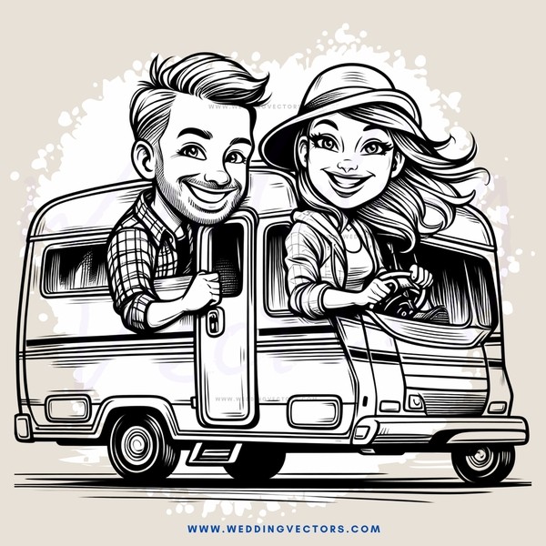 man and woman in van with smiles on their faces