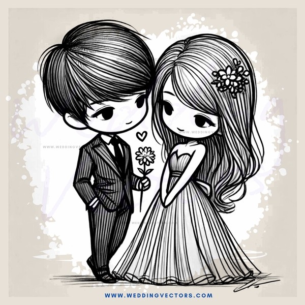 couple in black and white illustration