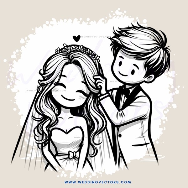 bride and groom touching hair