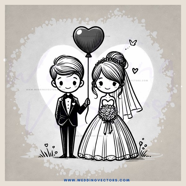 a bride and groom balloon cartoon