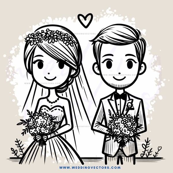 wedding couple black and white sketch