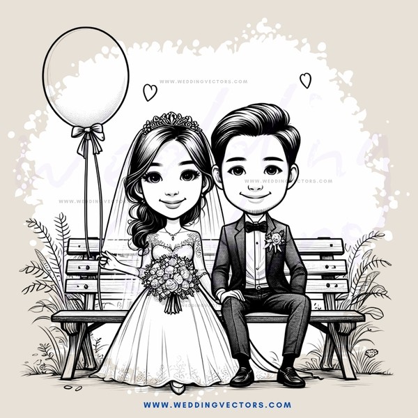 a couple sitting on a bench with balloons