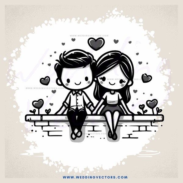 couple on brick wall with hearts